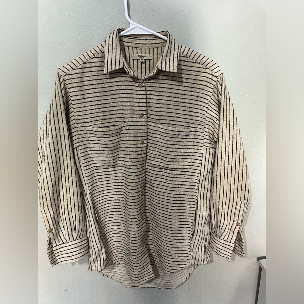 Madewell‎ Women's Oversize Ivory Cotton Flannel Boyfriend Plaid Shirt Size XS